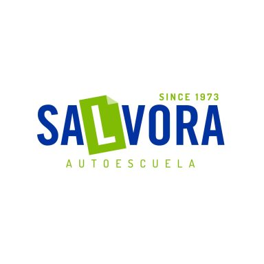 Logo de la autoescuela Salvadora, establecida en 1973, con colores azul y verde.