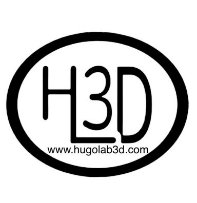 Logotipo de HugoLab 3D con las letras H, L y 3D en un diseño sencillo.